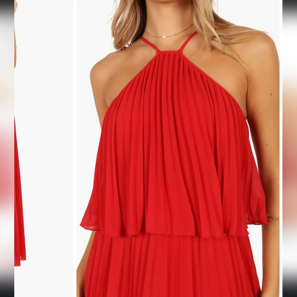 PETAL & PUP Red Gia Pleated Halterneck Maxi Dress Gown Sz S Evening Wedding - Picture 3 of 15